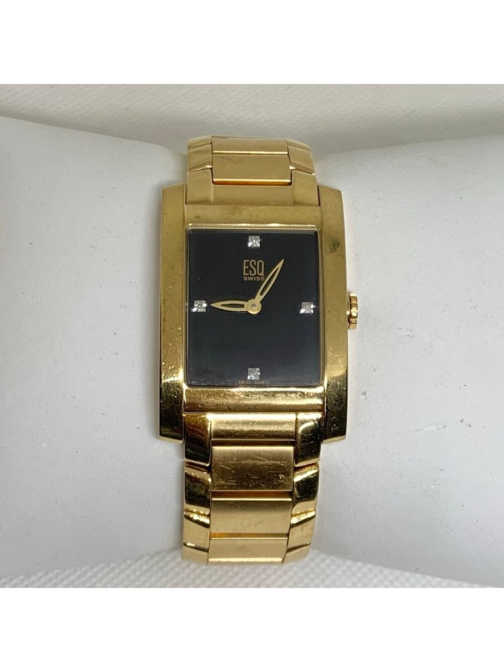 Esq by Movado Swiss Diamond men Watch E5342 black Dial gold tone 7” running
